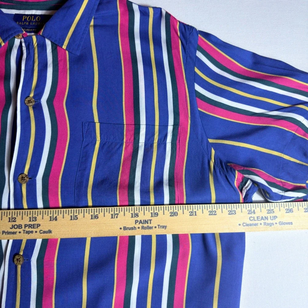 Polo Ralph Lauren Men Large Classic Fit Viscose Camp Resort Multi Striped‎ Shirt